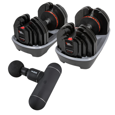 onZero Gravity PowerDyne 55lbs Adjustable Dumbbell Set and Massage Gun