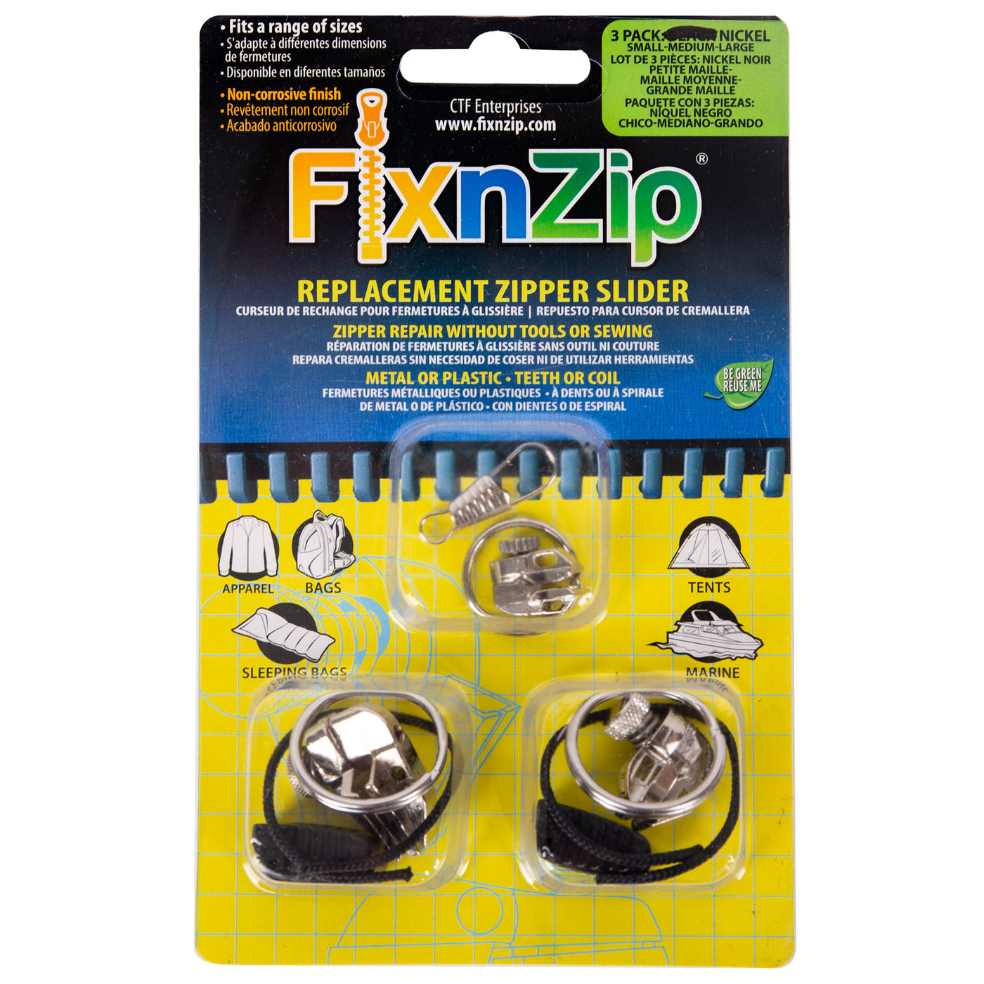 Fixnzip Zipper Sliders Nickel, Large