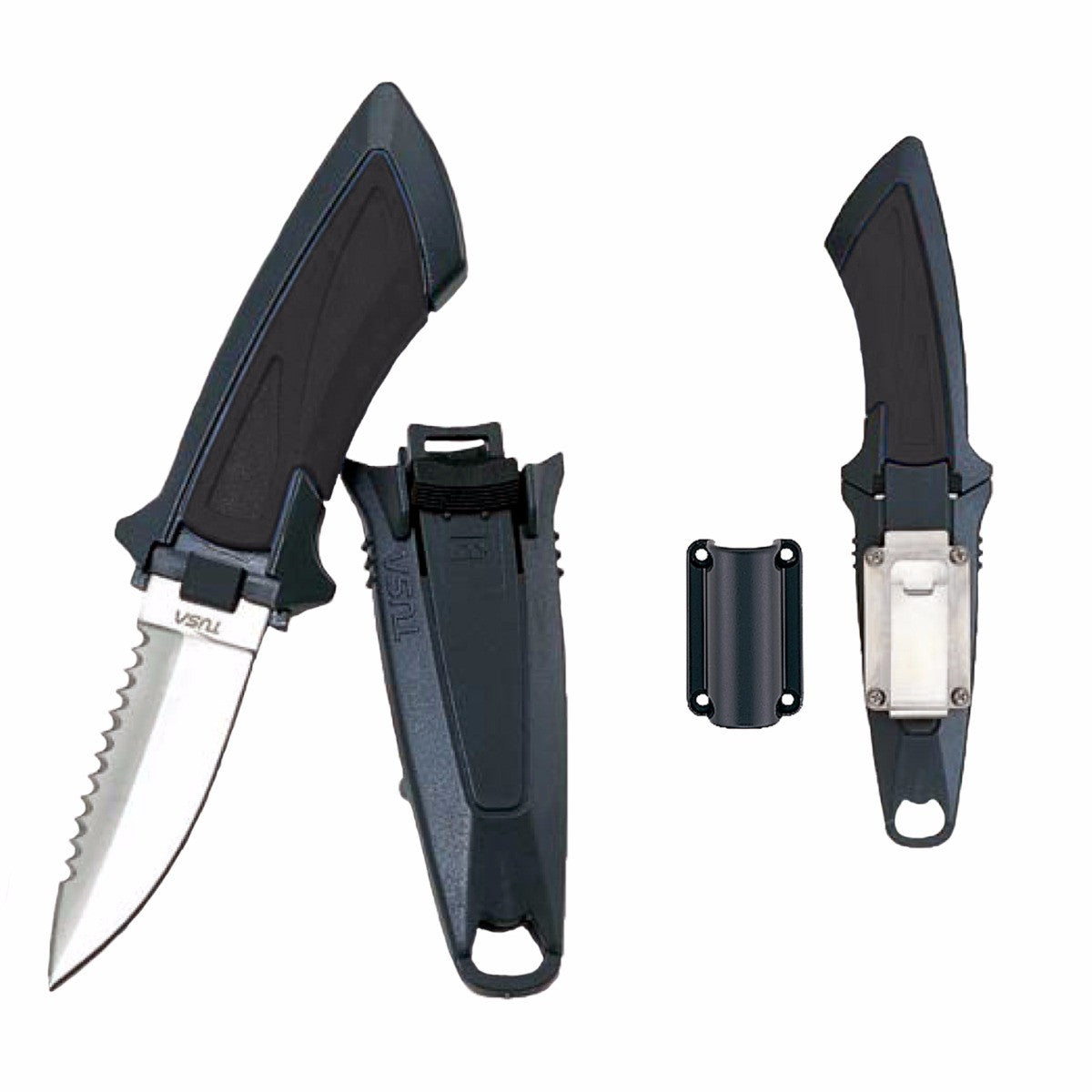 TUSA Dual Edge Point Tip Mini Dive Knife, Locking Sheath Included